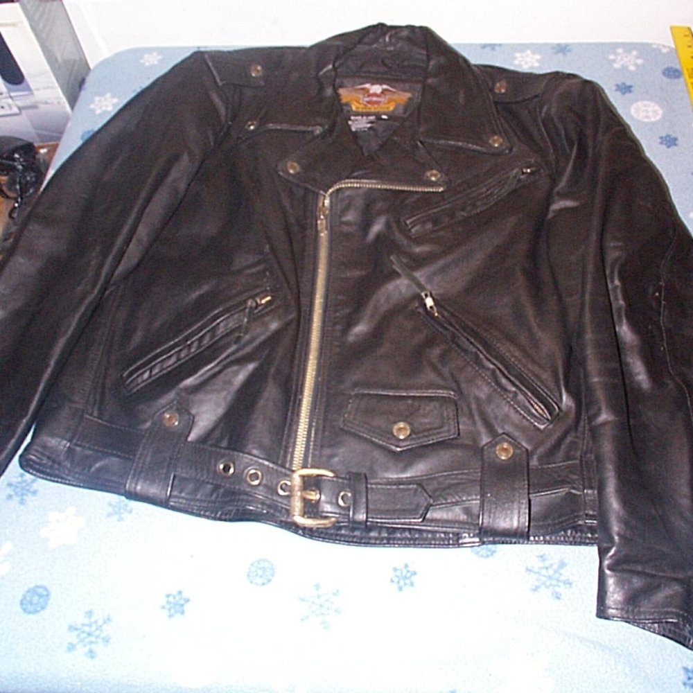Vintage USA Harley Leather Motorcycle Jacket w/Black Panther painting on back